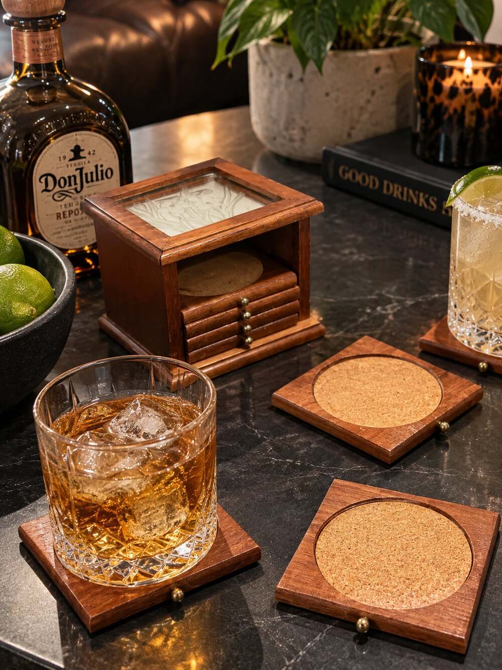 Vintage Wooden Coaster Set